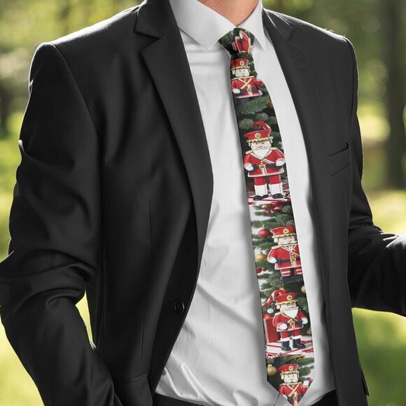 Christmas Tie Nutcracker Designer Menswear Tie Necktie Tree Ornaments Mens Gift - Picture 3 of 10